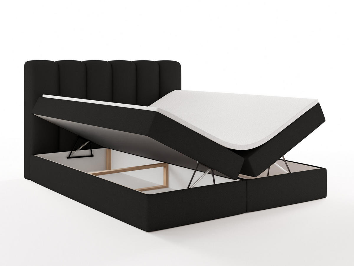 BOXBET NOLARO 160x200 cm Komplett-Set mit Bettkasten, Bonell-Matratze und Topper, Bouclé Schwarz - Schwarz, Textil (160/200cm) - Luxkor24