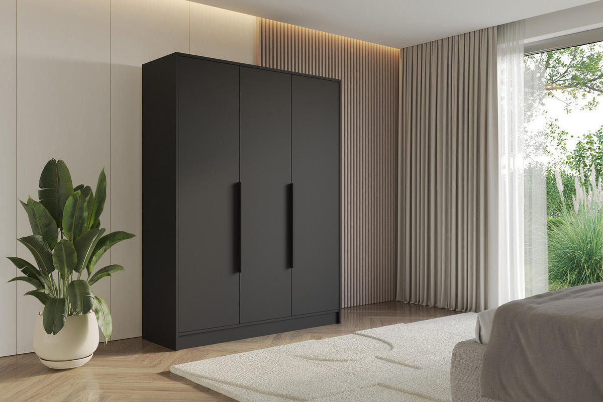 KLEIDERSCHRANK - PORTO - 150 - Schwarz - Schwarz, Holzwerkstoff (150/200/51cm) - ALTDECOR