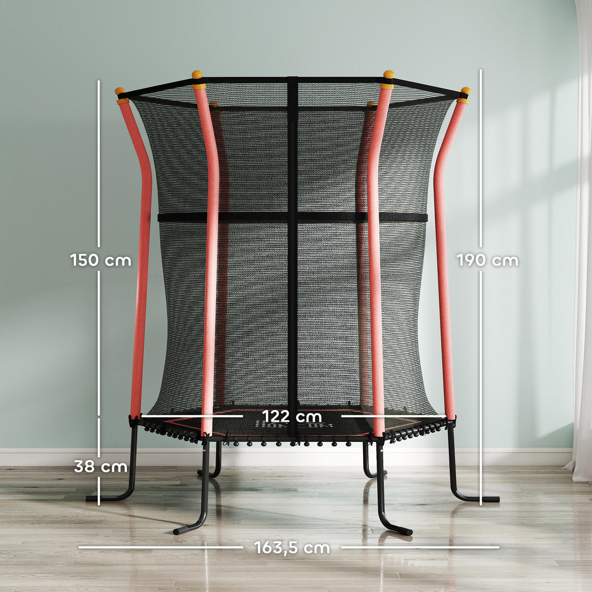 KINDER Trampolin Ø163,5 cm, Indoor Trampolin, Kindertrampolin bis 50 kg Rot - Rot, Kunststoff/Metall (163.5/163.5cm) - HOMCOM