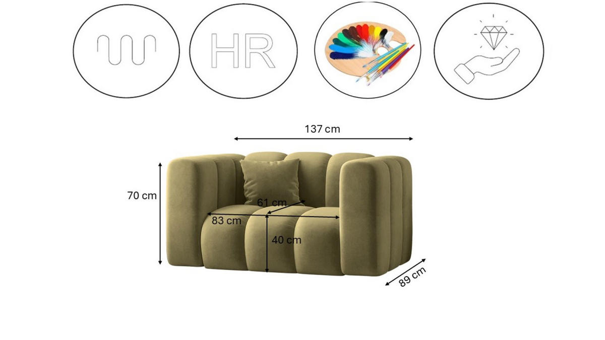 SESSEL Sofa Grand modular stoff Salvador Olive - Olivgrün, Holz (137/70/89cm) - Kaiser Möbel