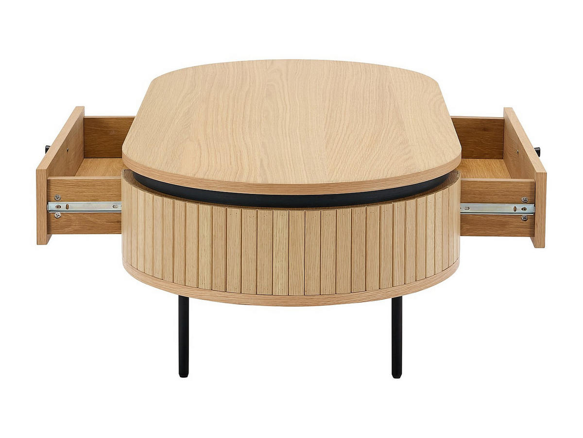 COUCHTISCH mit 2 Schubladen - Eichenfurnier & Metall - Holzfarben hell & Schwarz - CARDIONA - Schwarz, Metall (60/120/40cm) - Vente-Unique