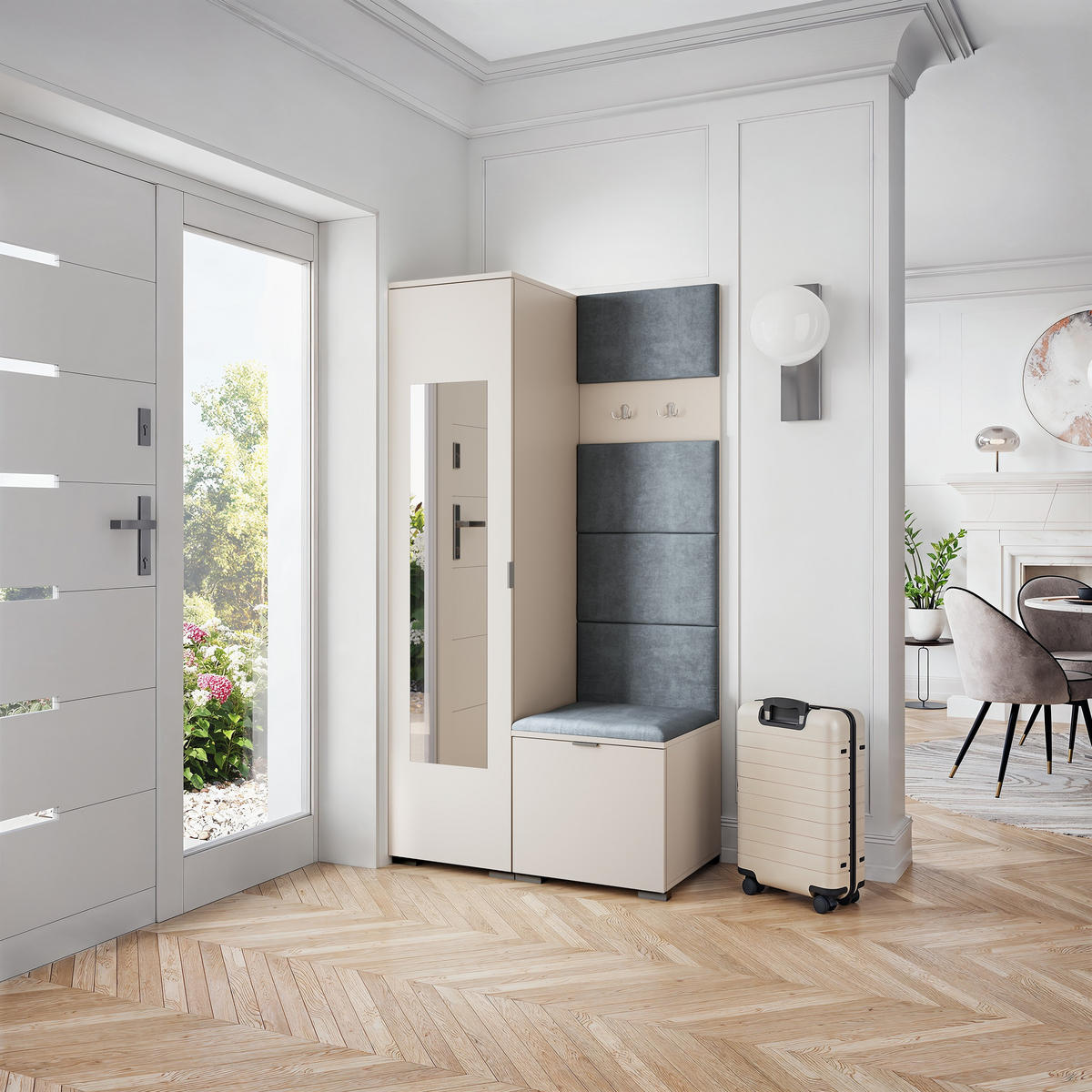 GARDEROBENSCHRANK VIRA 95/181/51 cm Modern Garderobe-Set Kaschmir - Kaschmir/Grau, Holzwerkstoff (95/181/51cm) - MASSENO