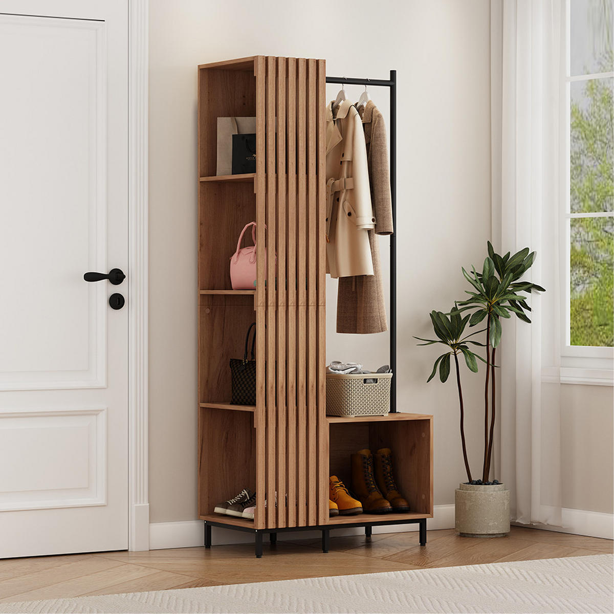 GARDEROBE Zinto dąb kraft złoty 80 x 187 cm mit 5 Ablagefächern - Honigeiche, Holzwerkstoff (80/187/45cm) - Vicco
