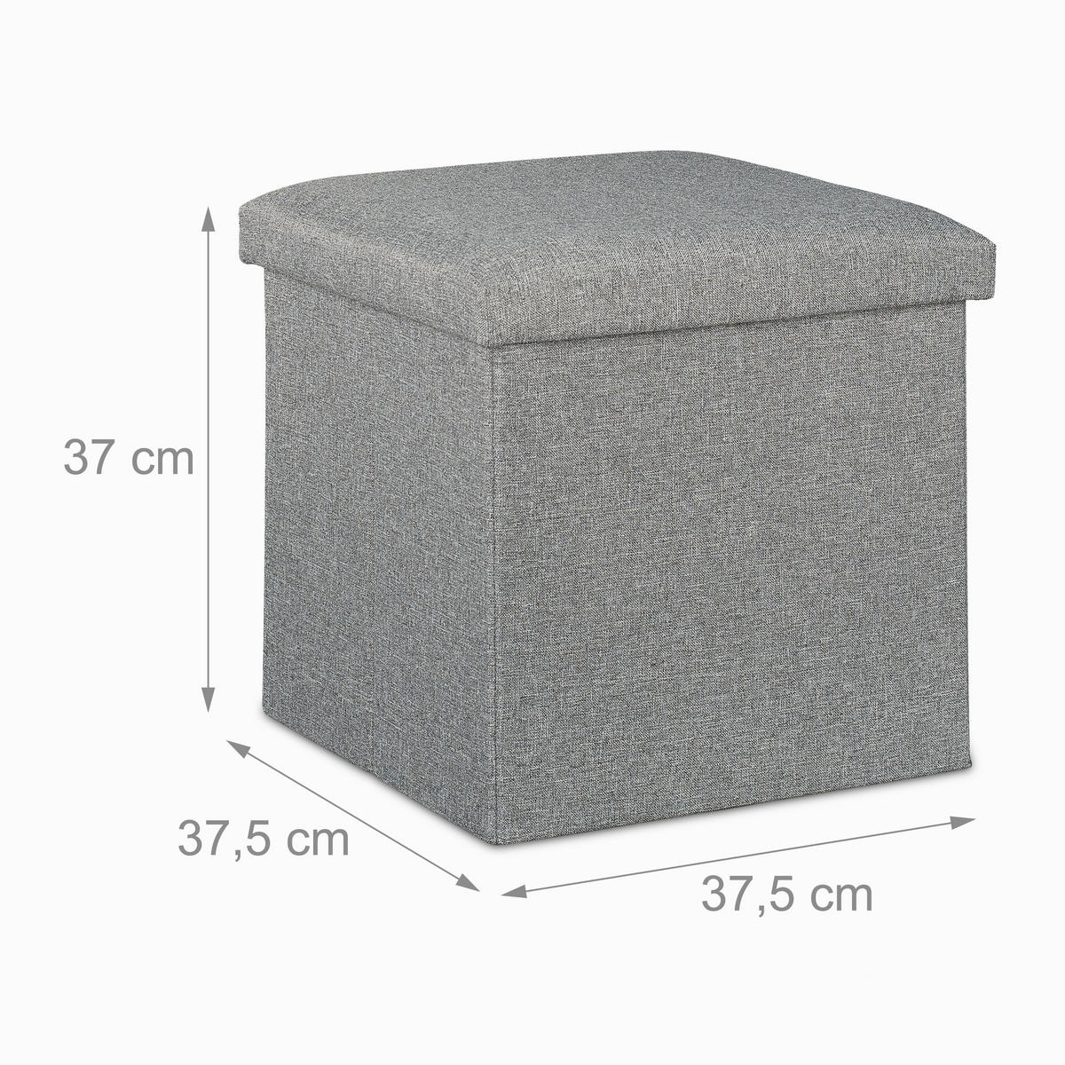 SITZHOCKER - Grau, Holzwerkstoff/Textil (37.5/37/37.5cm) - Relaxdays