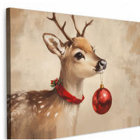 LEINWANDBILD Weihnachten - Hirsch - Geweih - Weihnachtskugel - Rentier 30x20 cm - Hellbraun, Textil (30/20cm) - MuchoWow