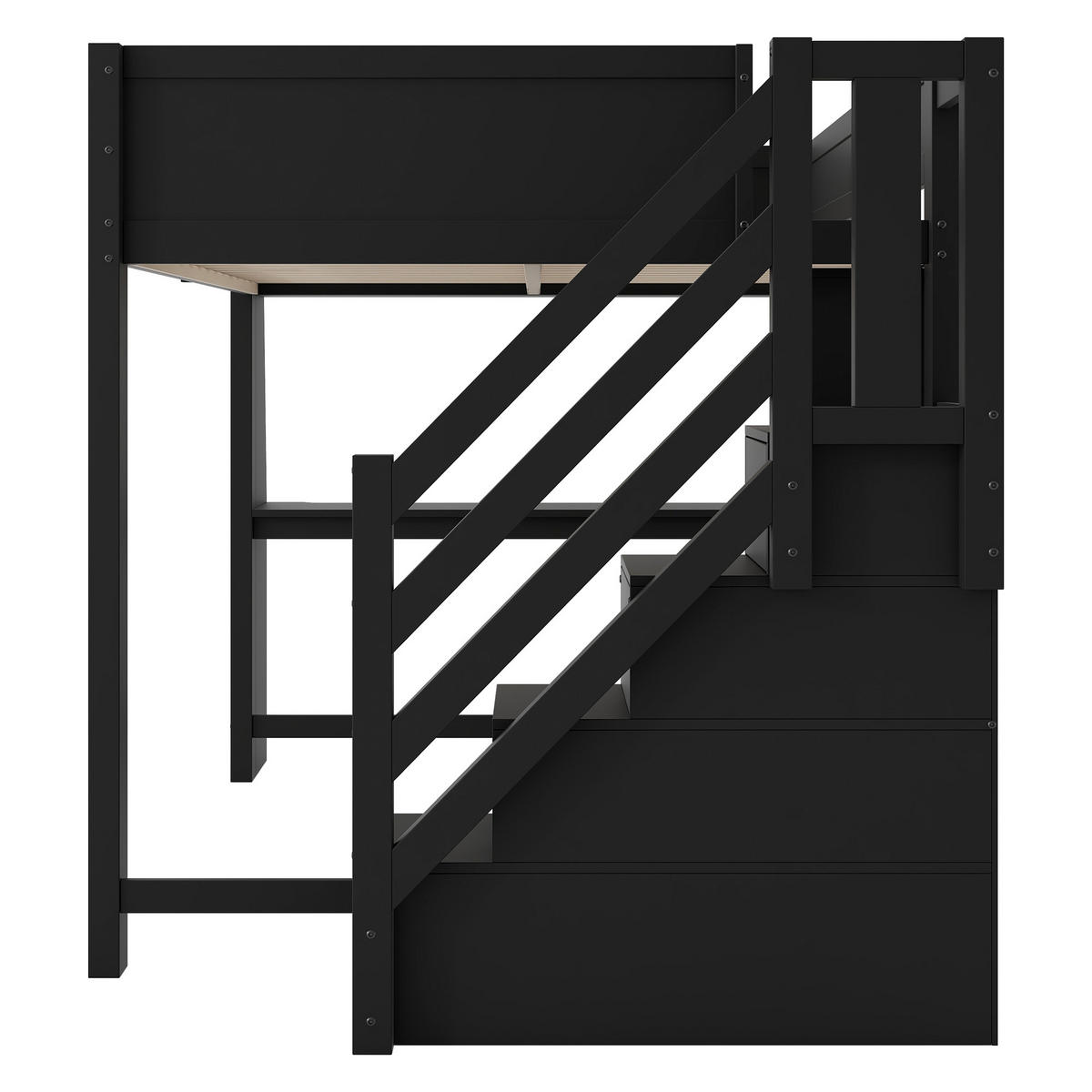 HOCHBETT 140/200 cm in Schwarz mit Schreibtisch, LED und Stauraumtreppe - Schwarz, Holz/Holzwerkstoff (140/200cm) - CHICFURN