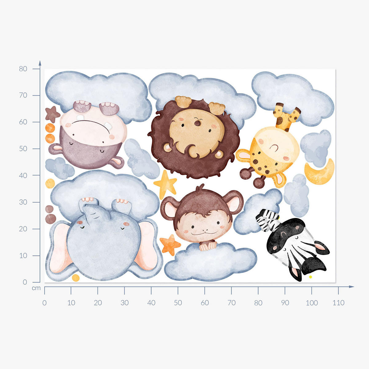 WANDAUFKLEBER 80x109cm - Tiere in den Wolken - Multicolor, Kunststoff (80/109/0.1cm) - Wallfluent