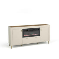 KOMMODE mit Kamin Mossa Kaschmir, Zweitürige Kommode mit Schubladen und LED - Beige/Goldfarben, Holzwerkstoff (177/84/40cm) - Bettso