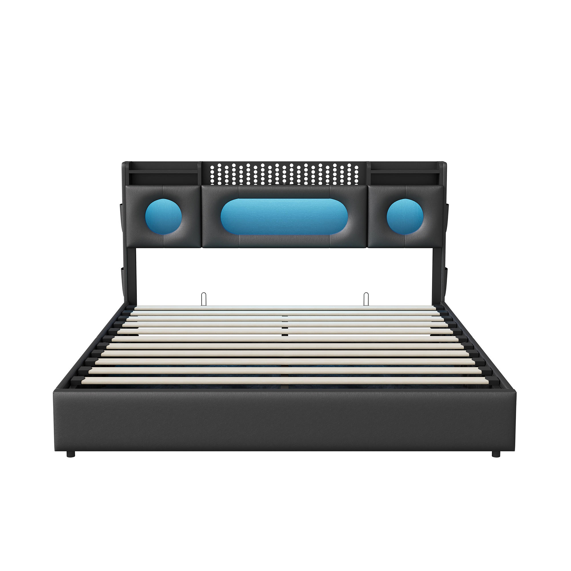 PU BETT 160X200CM SCHWARZ STAURUM LED USB TYP-C - Schwarz, Holzwerkstoff - SHOPENTRA