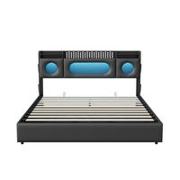 PU BETT 160X200CM SCHWARZ STAURUM LED USB TYP-C - Schwarz, Holzwerkstoff - SHOPENTRA