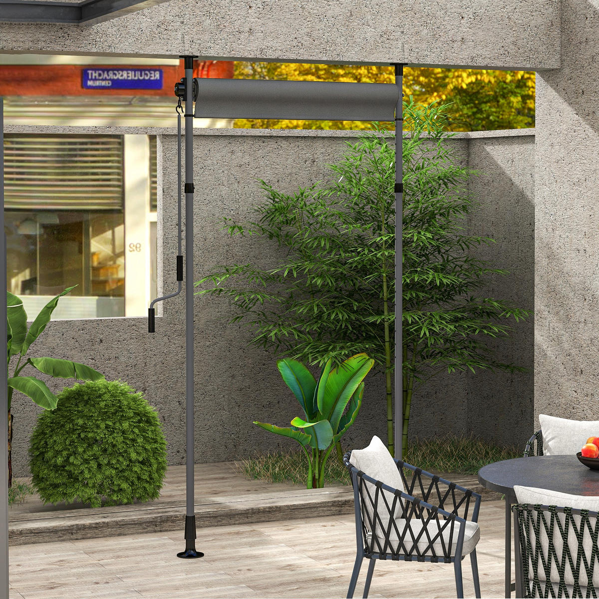 SENKRECHTMARKISE, Polyester, Dunkelgrau - Dunkelgrau, Kunststoff/Metall (2.8/310/150cm) - Outsunny