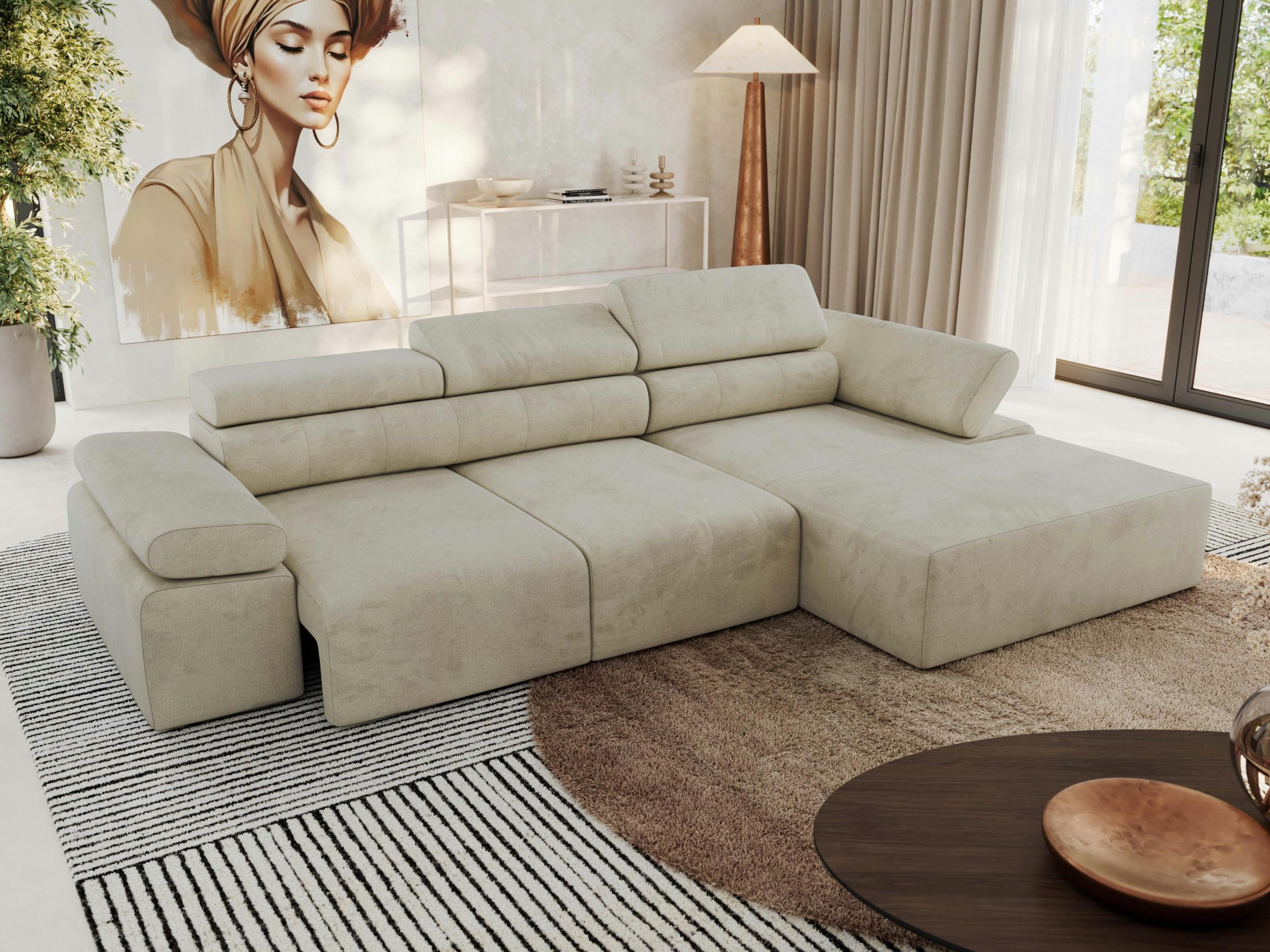 ECKSOFA RILASSO L Beige Velvet - rechts - Beige/Schwarz, Kunststoff/Textil (174/296cm) - MKS