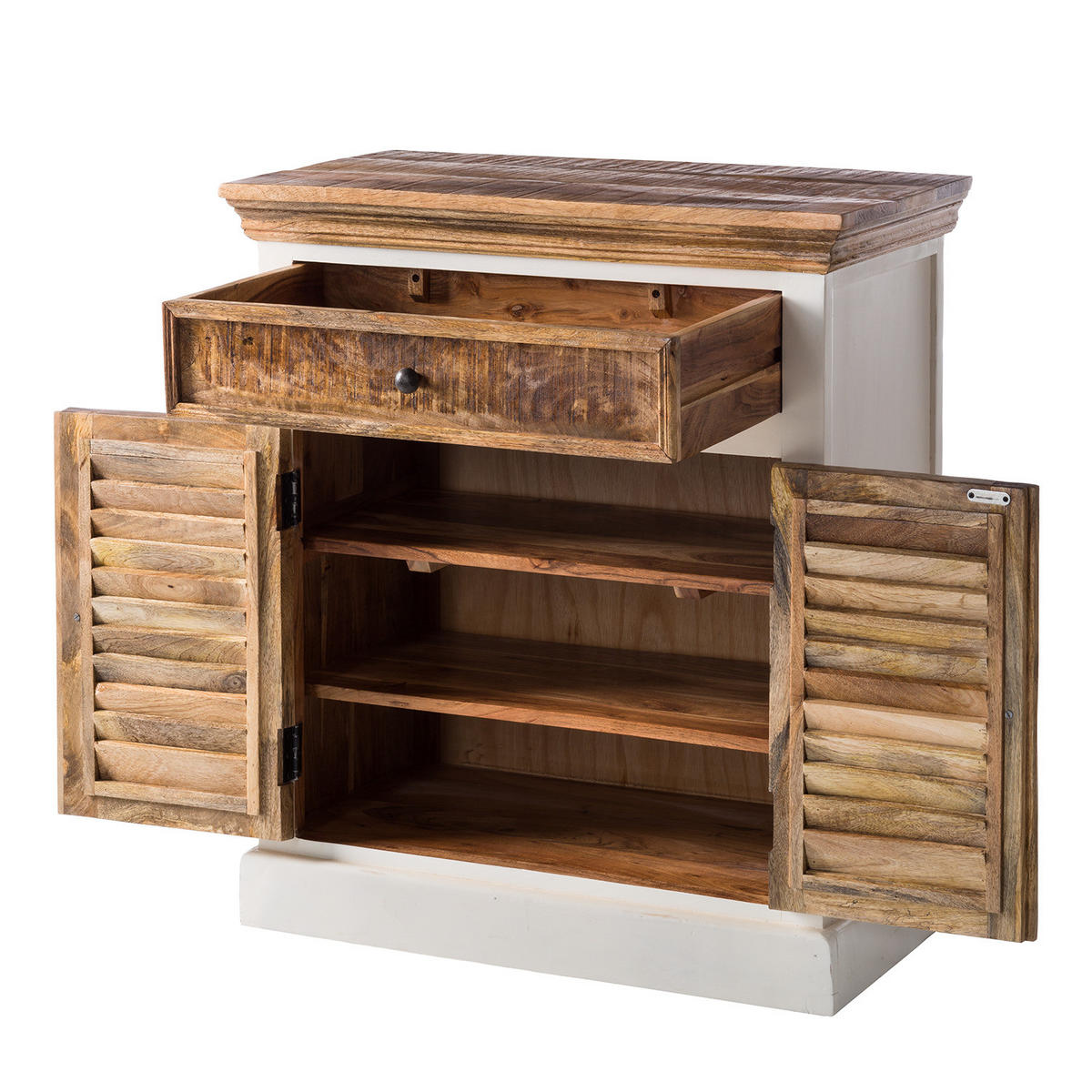 SCHUHKOMMODE - Mango massiv - Braun/Weiß, Holz (80/90/45cm) - home24