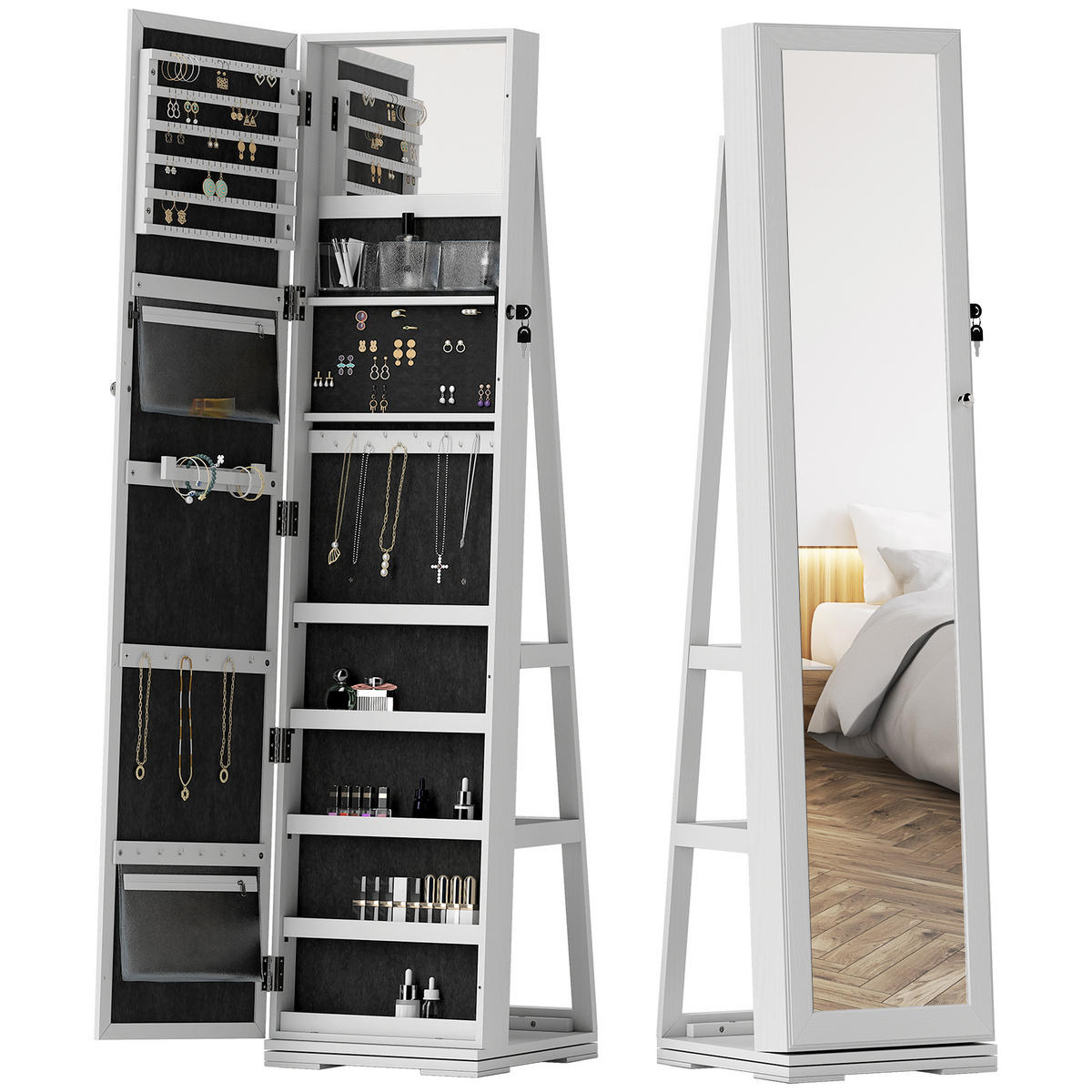 STANDSPIEGEL DE-18882 drehbar, abschließbar Weiß - Weiß, Holzwerkstoff (38/160/38cm) - ComfortXL