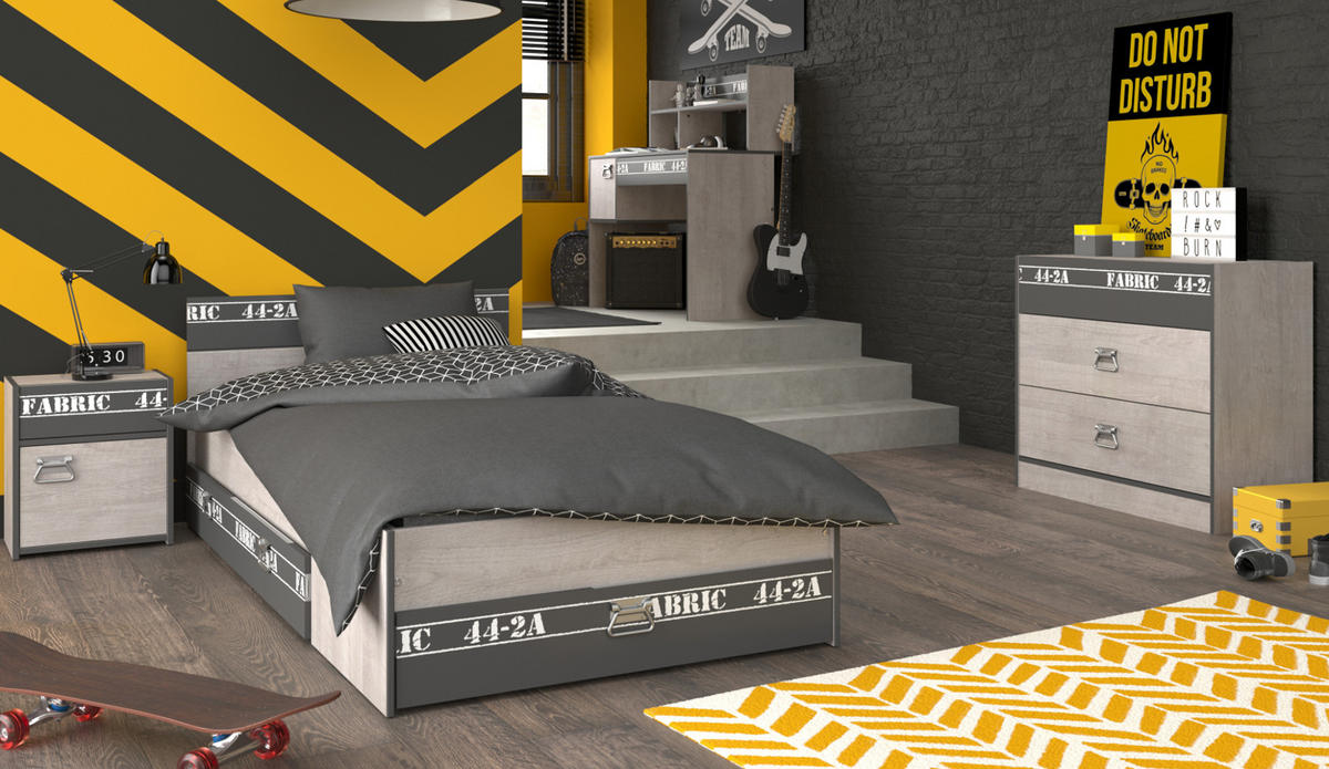 KINDERZIMMER Set 4-tlg mit Schreibtisch Bett 90 x 200 Kommode - Chromfarben/Eschefarben, Holzwerkstoff/Kunststoff (200/114/90cm) - Parisot Meuble