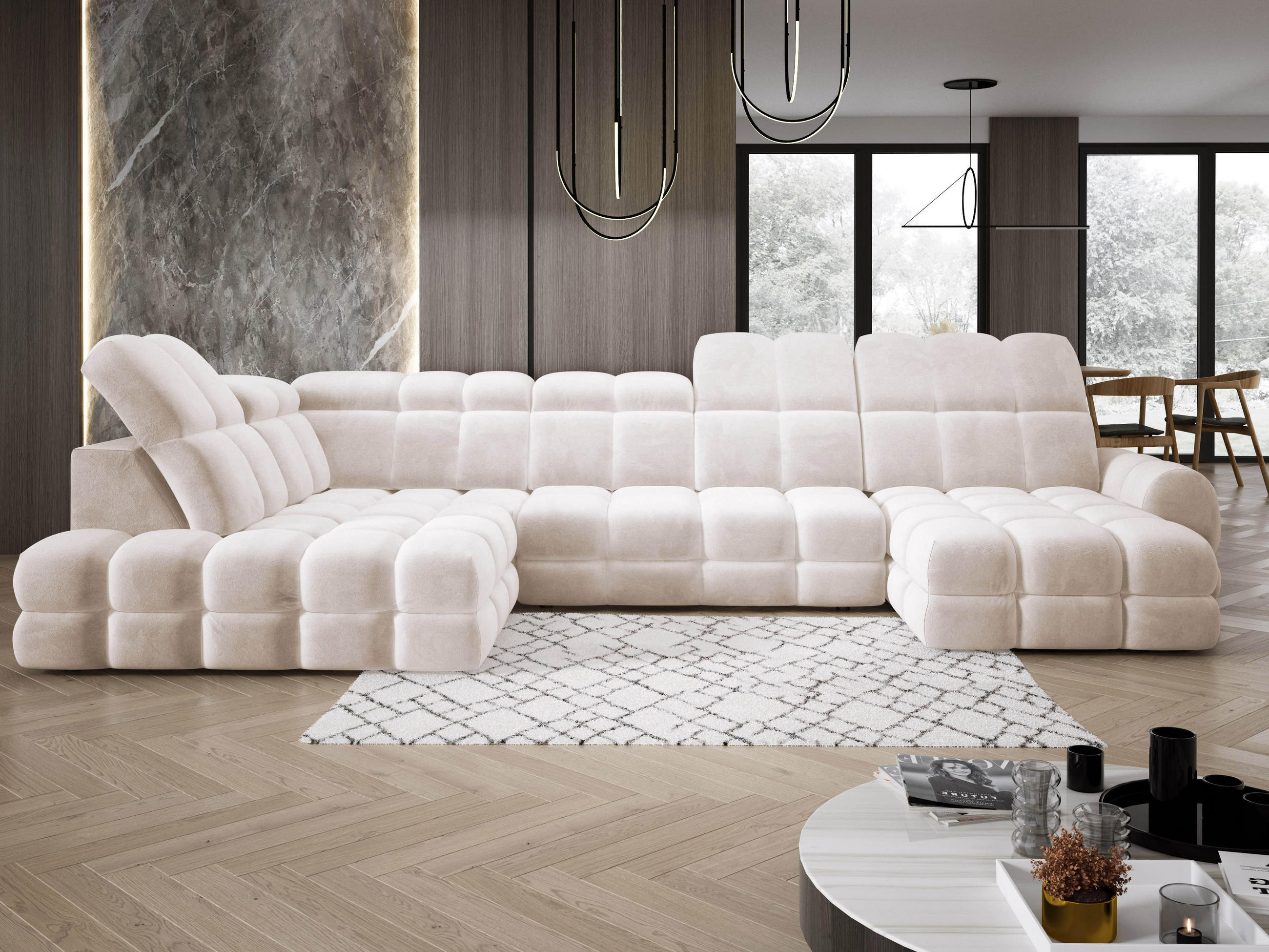 ECKSOFA TOLLO Salvador-stoff U-form 400x217x105 cm creme - Creme, Holz/Textil (400/217cm) - DomoHome