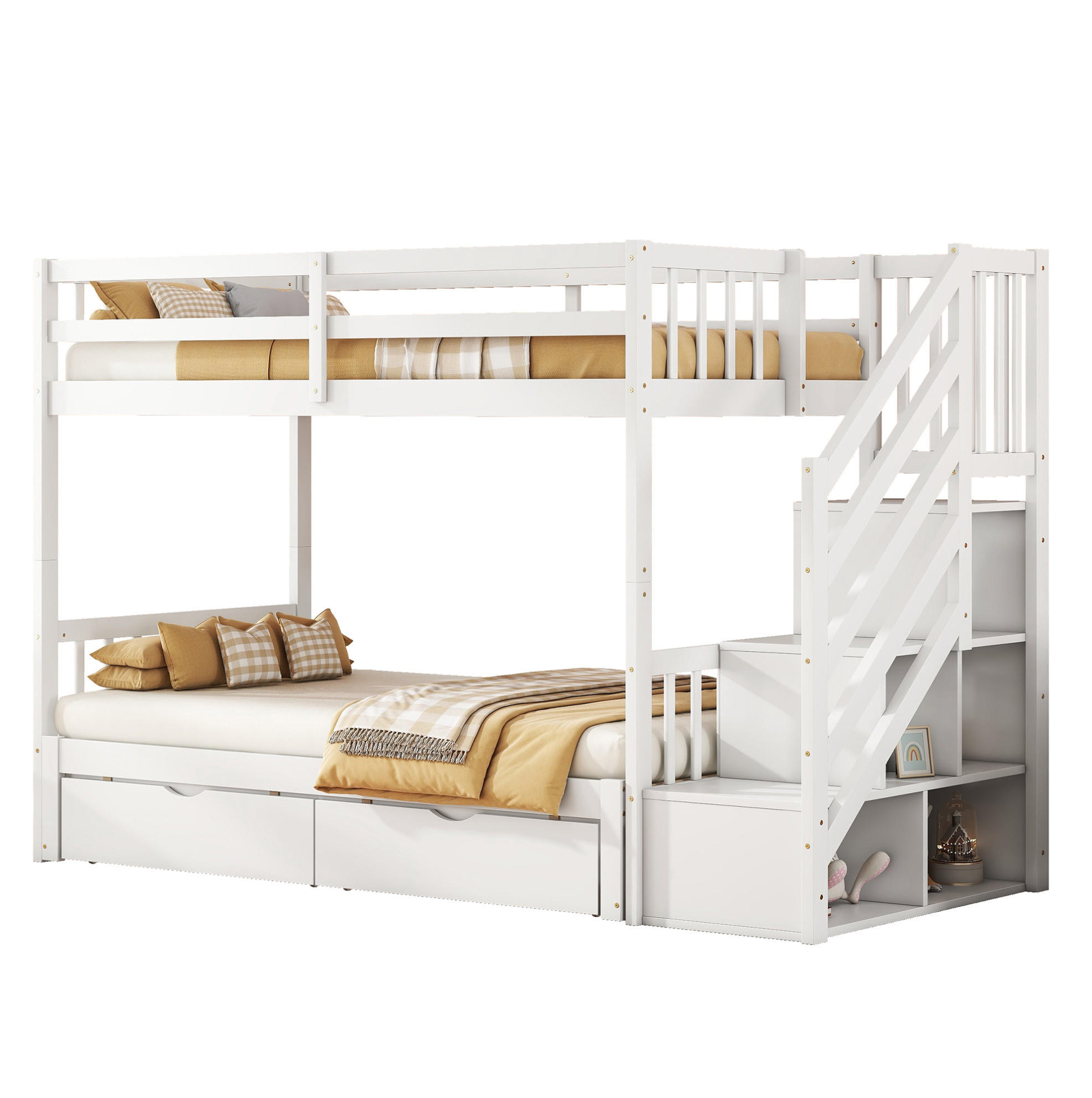ETAGENBETT 90/200 cm mit Ausziehbett und 2 Schubladen in Weiß - Weiß, Holz (90/200cm) - BEAOK