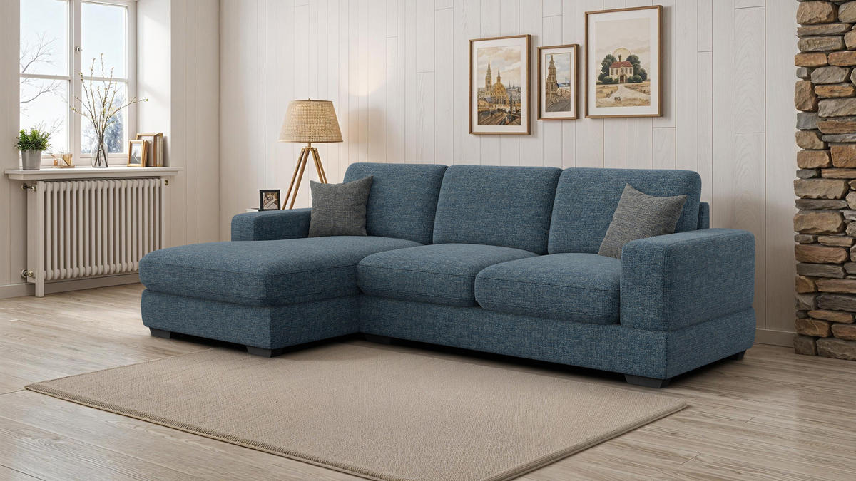 ECKSOFA OTTO 4-Sitzer, marineblau - Blau/Schwarz, Holz/Textil (279/159cm) - Courtois Laville