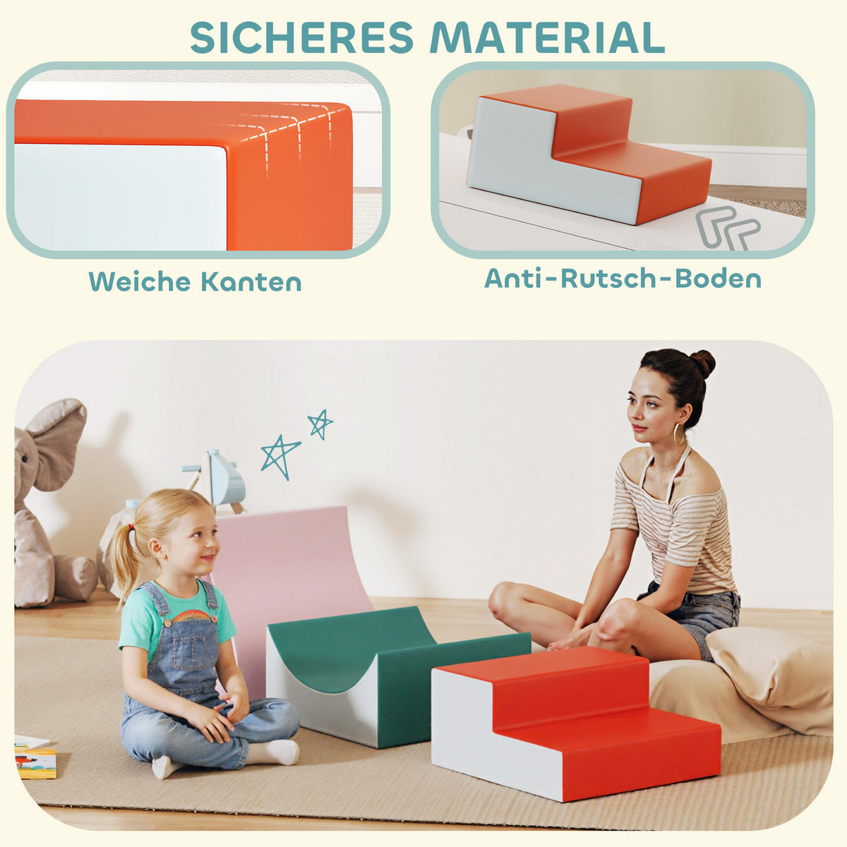 SCHAUMSTOFF Bausteine Kinder 3 Stück Klettern Riesenbausteine Hellgrau - Hellgrau, Kunststoff (45.7/141cm) - AIYAPLAY