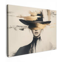LEINWANDBILD Frau - Hut - Farbe Wandbilder 80x60 cm - Goldfarben, Textil (80/60cm) - MuchoWow