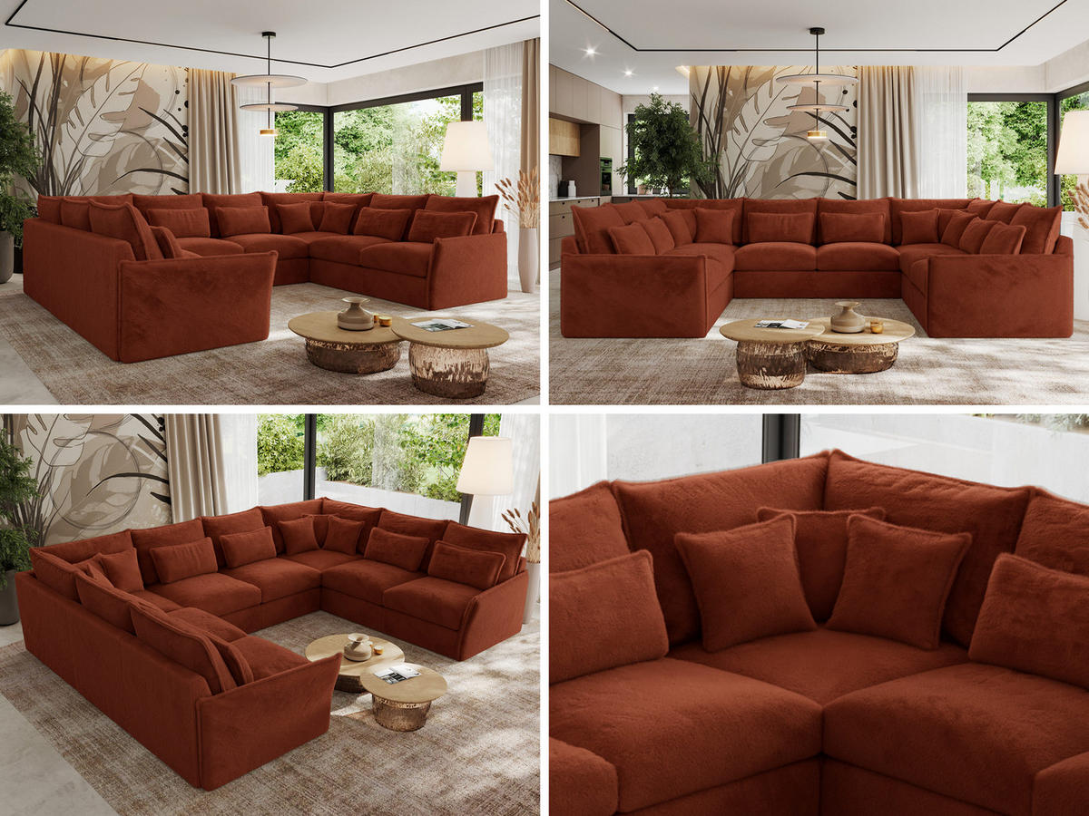 WOHNLANDSCHAFT VERSO U 8M Orange Plüsch - Schwarz/Orange, Kunststoff/Textil (362/93/270cm) - MKS