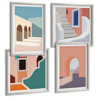 BILDER SET 4er Set - 50x50 cm & 40x60 cm Silberner Rahmen - Minimalistische Pastellgrafiken - Silberfarben, Kunststoff (50/50cm) - TULUP