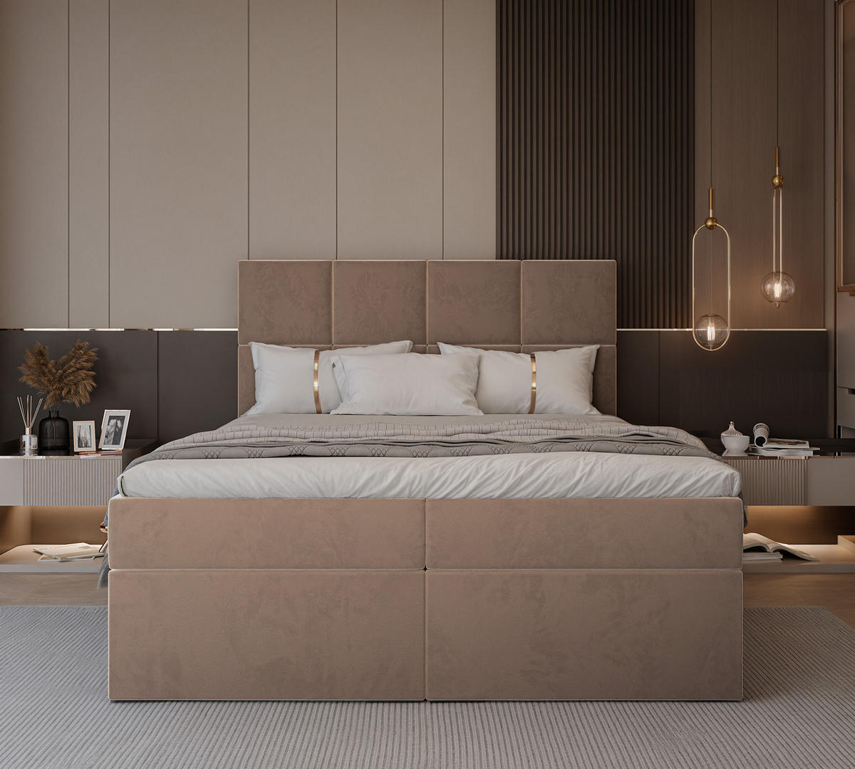 BOXBETT MAGNUS 200/200 cm mit Matratze und Topper, Hellbraun - Hellbraun, Textil (200/200cm) - Idohome