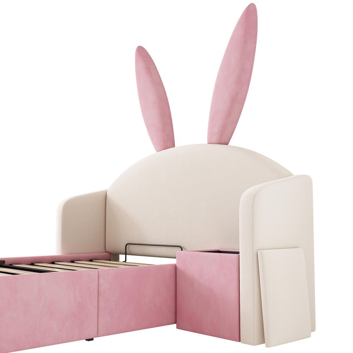 BETT mit Stauraum und Nachttisch 90x200 cm Samt Beige/Rosa - Rosa, Metall (90/200cm) - Beauniv
