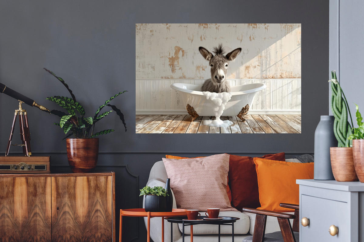 WANDTATTOO Esel - Tiere - Badewanne - Schaumstoff 120x80 cm - Weiß, Kunststoff (120/80/0.1cm) - MuchoWow