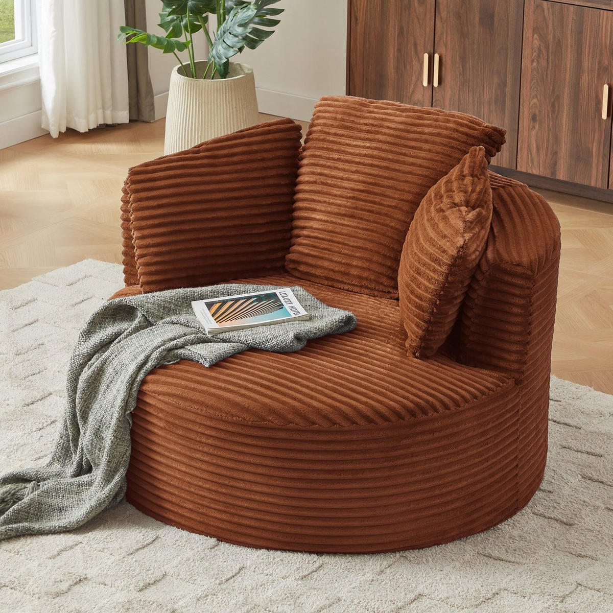 SOFA Cord Orange - Orange, Textil (124/86/113cm) - WISHDOR
