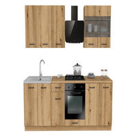 KÜCHENZEILE 260 cm mit Arbeitsplatte - SIMPLY Z6 - in Eiche - Eichefarben/Schwarz, Holz/Holzwerkstoff (260/212/53cm)