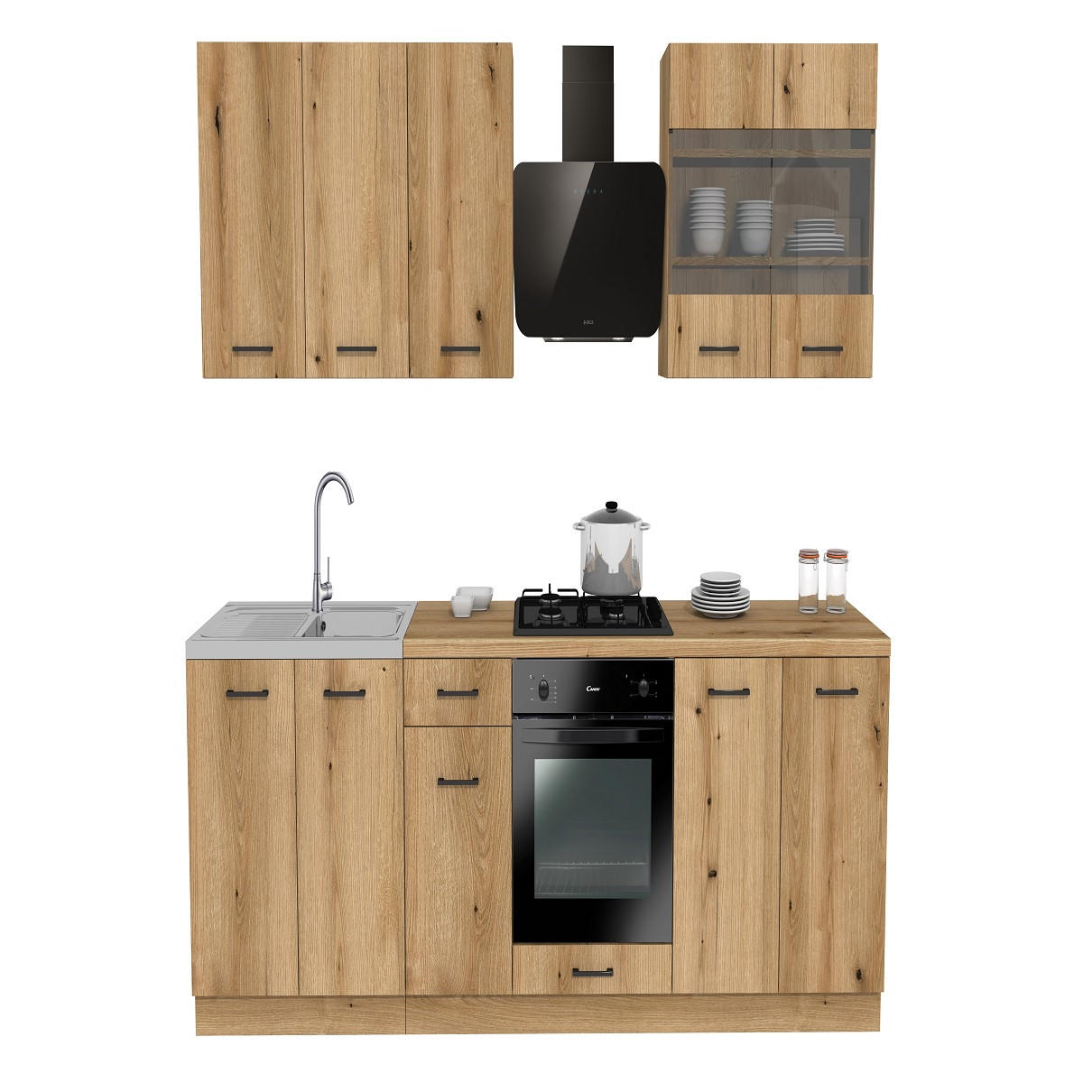 KÜCHENZEILE 260 cm mit Arbeitsplatte - SIMPLY Z6 - in Eiche - Eichefarben/Schwarz, Holz/Holzwerkstoff (260/212/53cm)