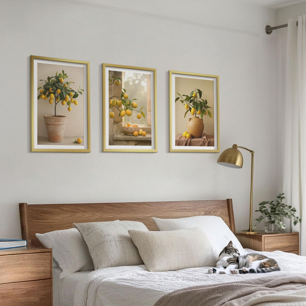 WANDBILDER 3er Set - 40x60 cm Goldrahmen - Zitronenbäume im Topf - Goldfarben, Kunststoff (40/60cm) - ArtPrintCave