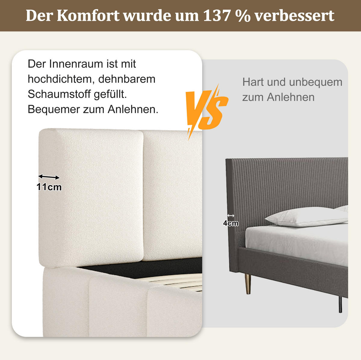 POLSTERBETT mit Lattenrost 180x200 cm Bouclé Beige - Beige, Metall (180/200cm) - Meubliv