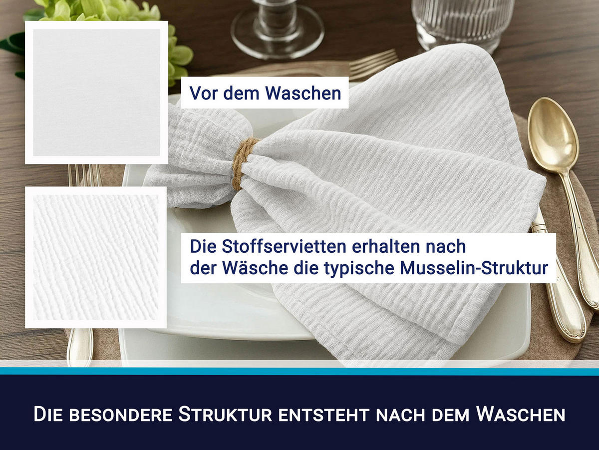 STOFFSERVIETTEN, 6er-Set, 50x50 cm, 100% Baumwolle, Weiß - Weiß, Textil (50/50cm) - Zollner