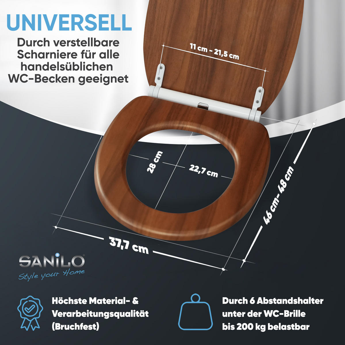 WC-SITZ mit Absenkautomatik & Top Fix Mahagoni - Braun, Holzwerkstoff (37.7/5.5/47cm) - Sanilo