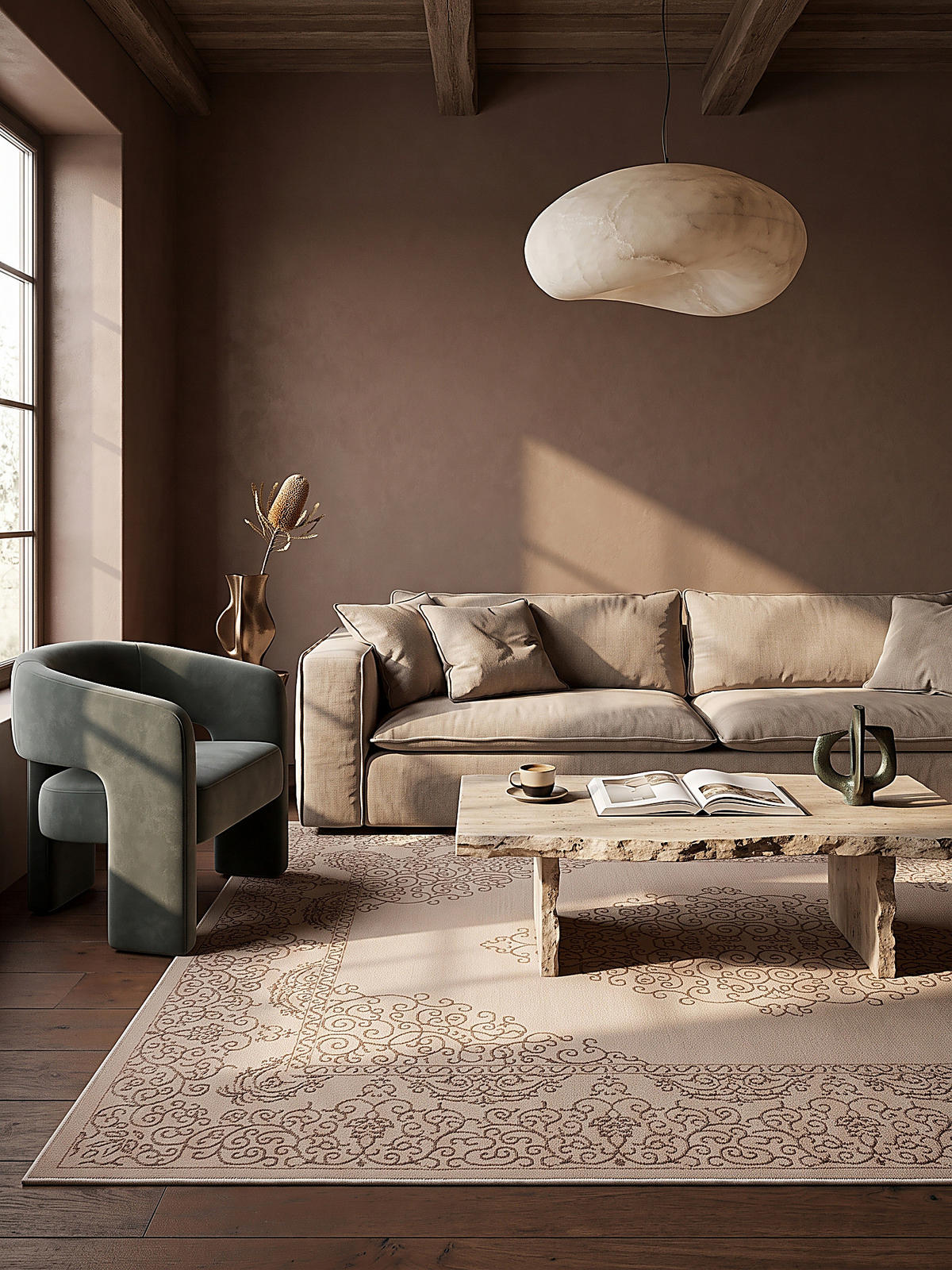 TEPPICH Kurzflor ERESMA Orient-Medaillon Polyester Beige 160 x 230 cm - Beige, Textil (160/230cm) - KADIMA DESIGN