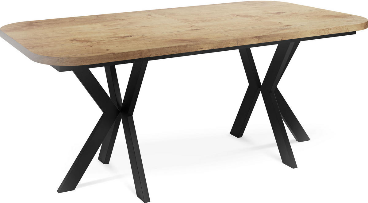 ESSTISCH Olivia ausziehbar rechteckig, Lancelot Eiche 200-280/100/76 - Eichefarben/Schwarz, Holzwerkstoff/Metall (200/100/76cm) - WFL GROUP