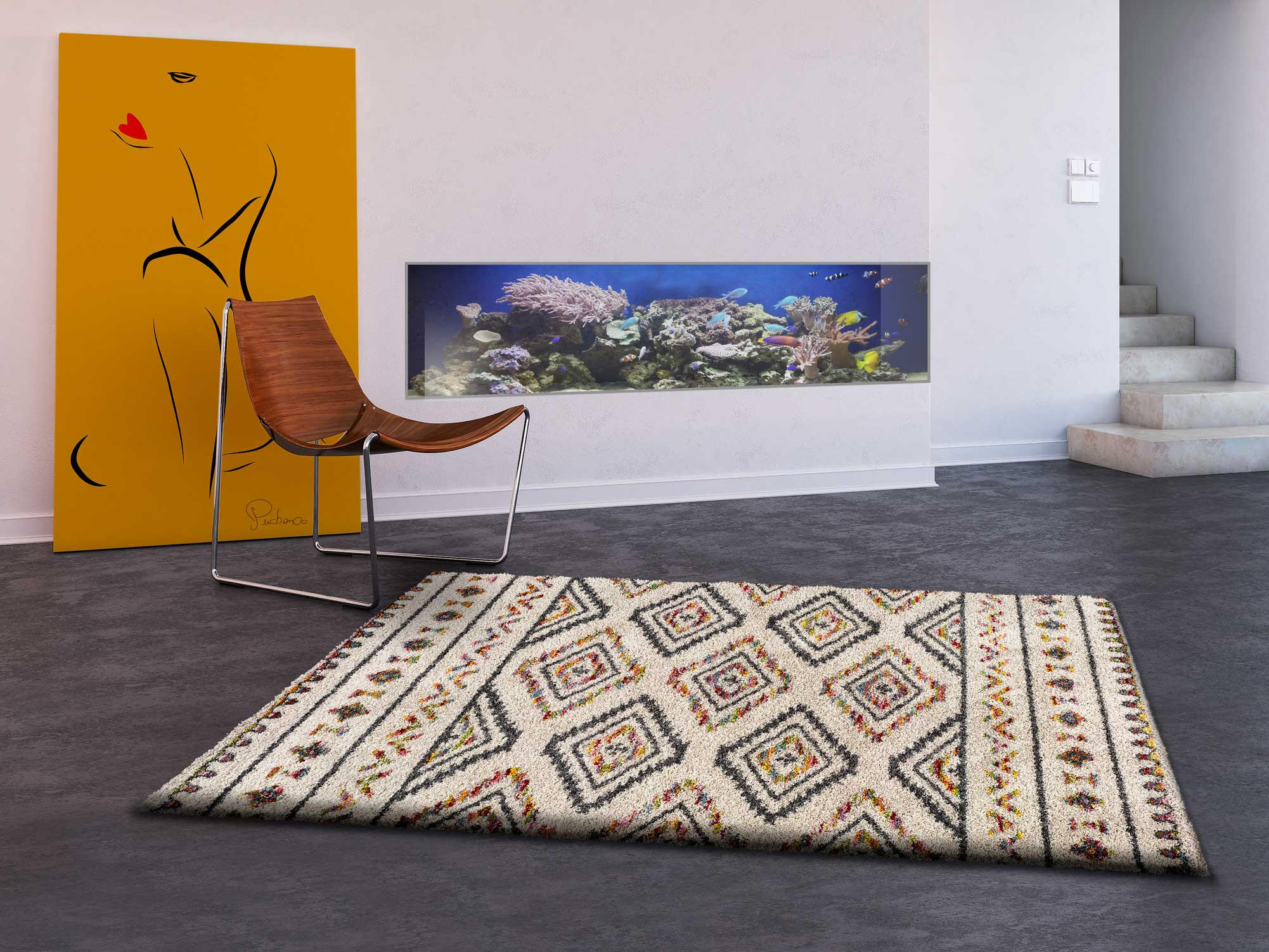 Thumbnail - Atticgo Hochflorteppich, Mehrfarbig, Weiß, Textil, Ethno, Rechteckig, 80x150 cm, Oeko-Tex® Standard 100, für Fußbodenhei...