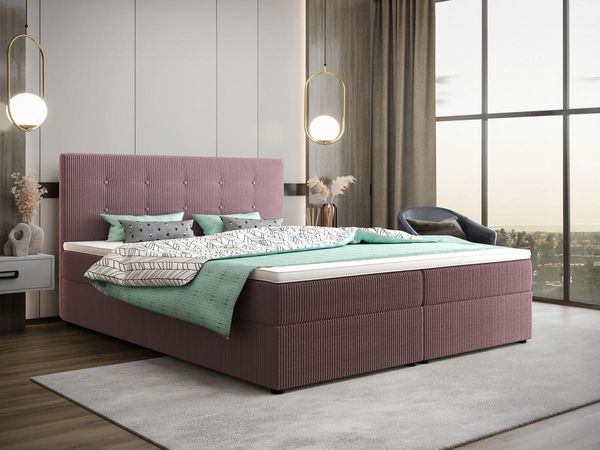 BOXBETT FADO 1 mit Matratze H3 und Topper 140x200 Zoom 17 - Violett, Holz/Textil (140/200cm) - Bedante