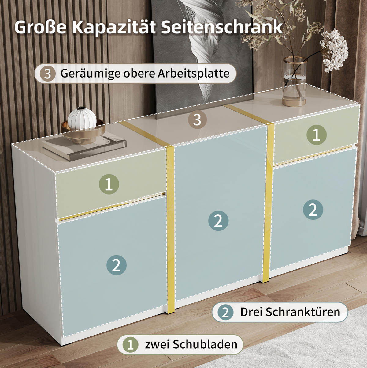 SIDEBOARD 160/40/78 cm Weiß aus MDF und Holzwerkstoff mit 3 Türen - Weiß, Holzwerkstoff (160/78/40cm) - OKWISH