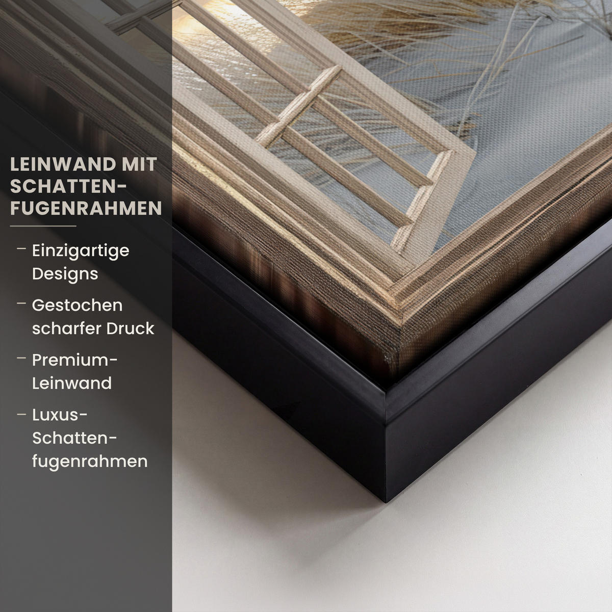 LEINWAND Bilder mit Rahmen - Ausblick - Strand - Dünen - Meer - Natur - 30x20 - Sandfarben, Textil (30/20cm) - MuchoWow