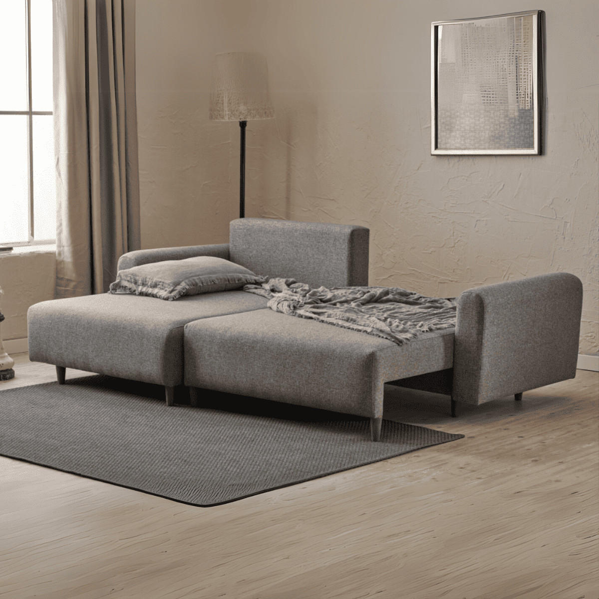 ECKSOFA mit Schlaffunktion und linksseitiger Récamiere - mane 246/160/85 cm - Grau, Holz (160/246cm) - Calicosy