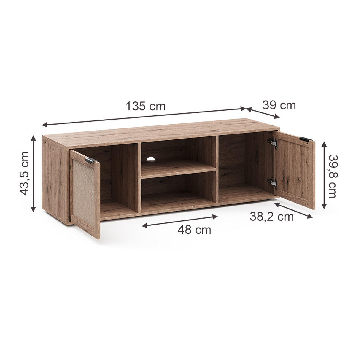 SPODNÁ DOSKA Elven, dub, 135 x 43.5 cm s 2 dverami - farba duba, kompozitné drevo (135/43.5/39cm) - Vicco