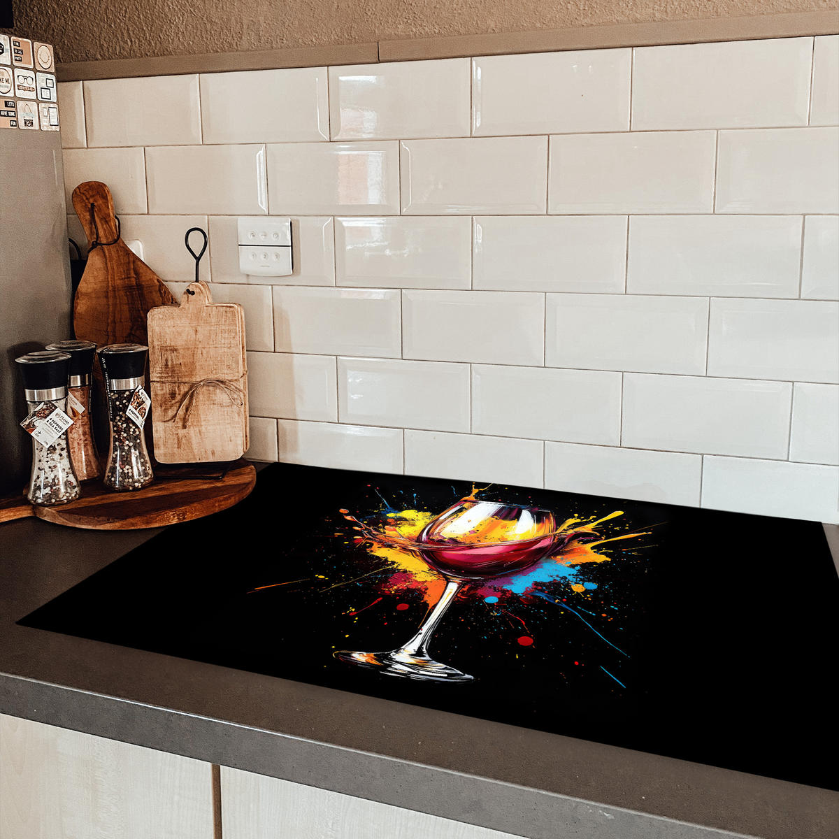 HERDABDECKPLATTE Wein - Glas - Graffiti - Getränk - Rot - Farbe 83x51 cm - Weinrot, Kunststoff (83/51.5/0.2cm) - MuchoWow