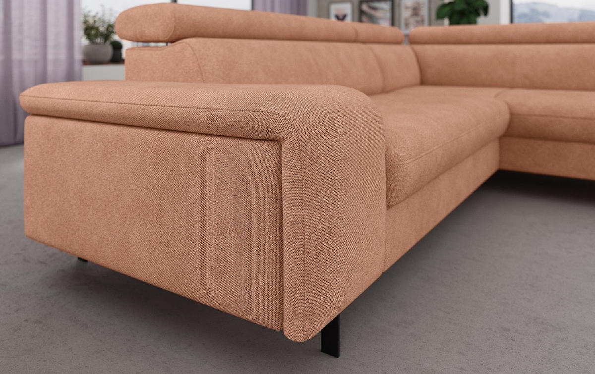 ECKSOFA mit Schlaffunktion und Bettkasten - Schwarz/Kupferfarben, Kunststoff/Textil (215/262cm) - Cotta