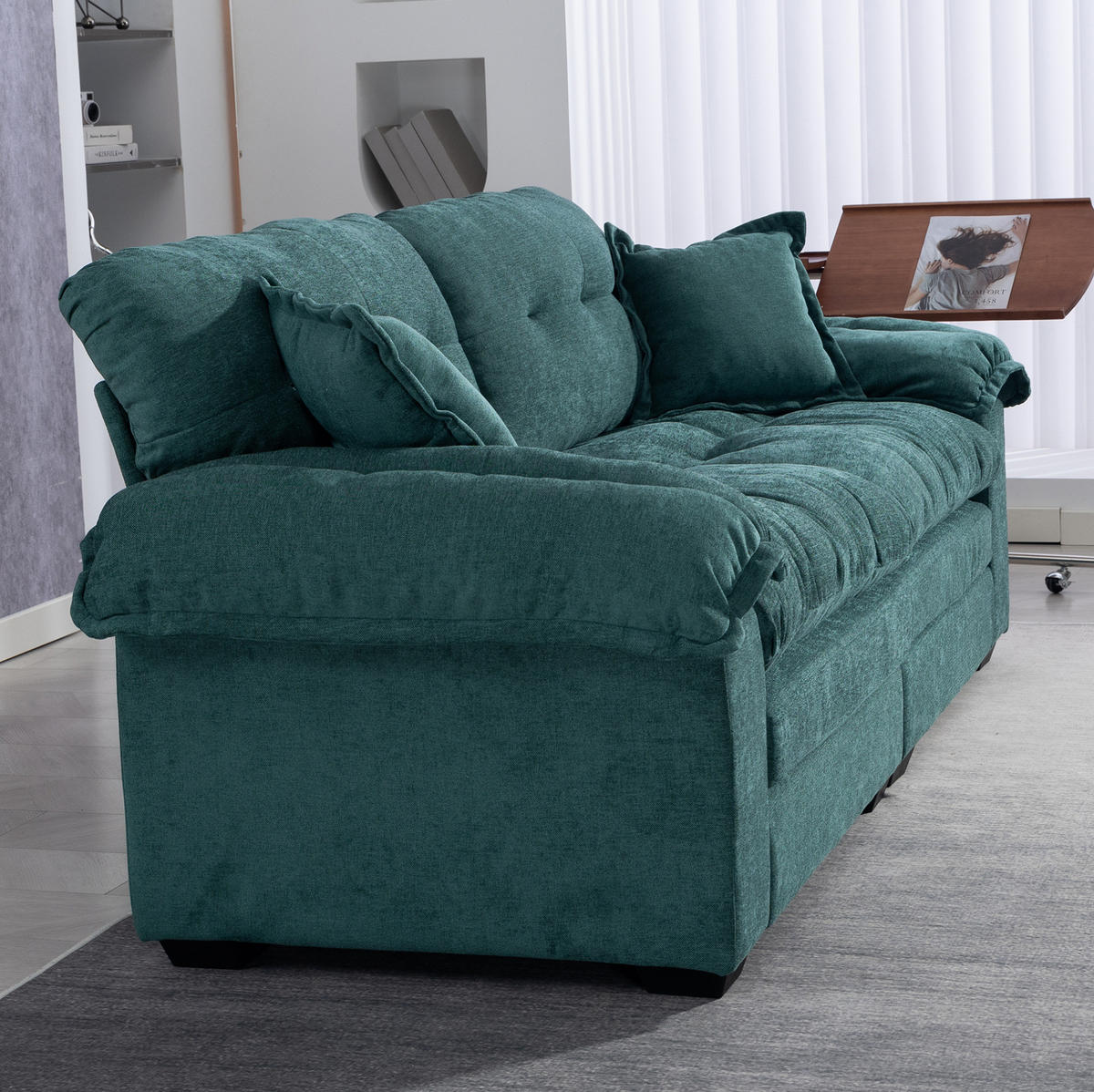 SOFA mit Tiefsitz 214 cm Chenille Grün 2-Sitzer - Grün, Kunststoff (214/93/89cm) - Meubliv