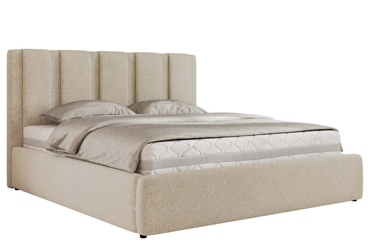 POLSTERBETT SAVINO CLASSIC 160/200 - Creme Struktur - Multipocket-Matratze - Creme, Textil (160/200cm) - MKS