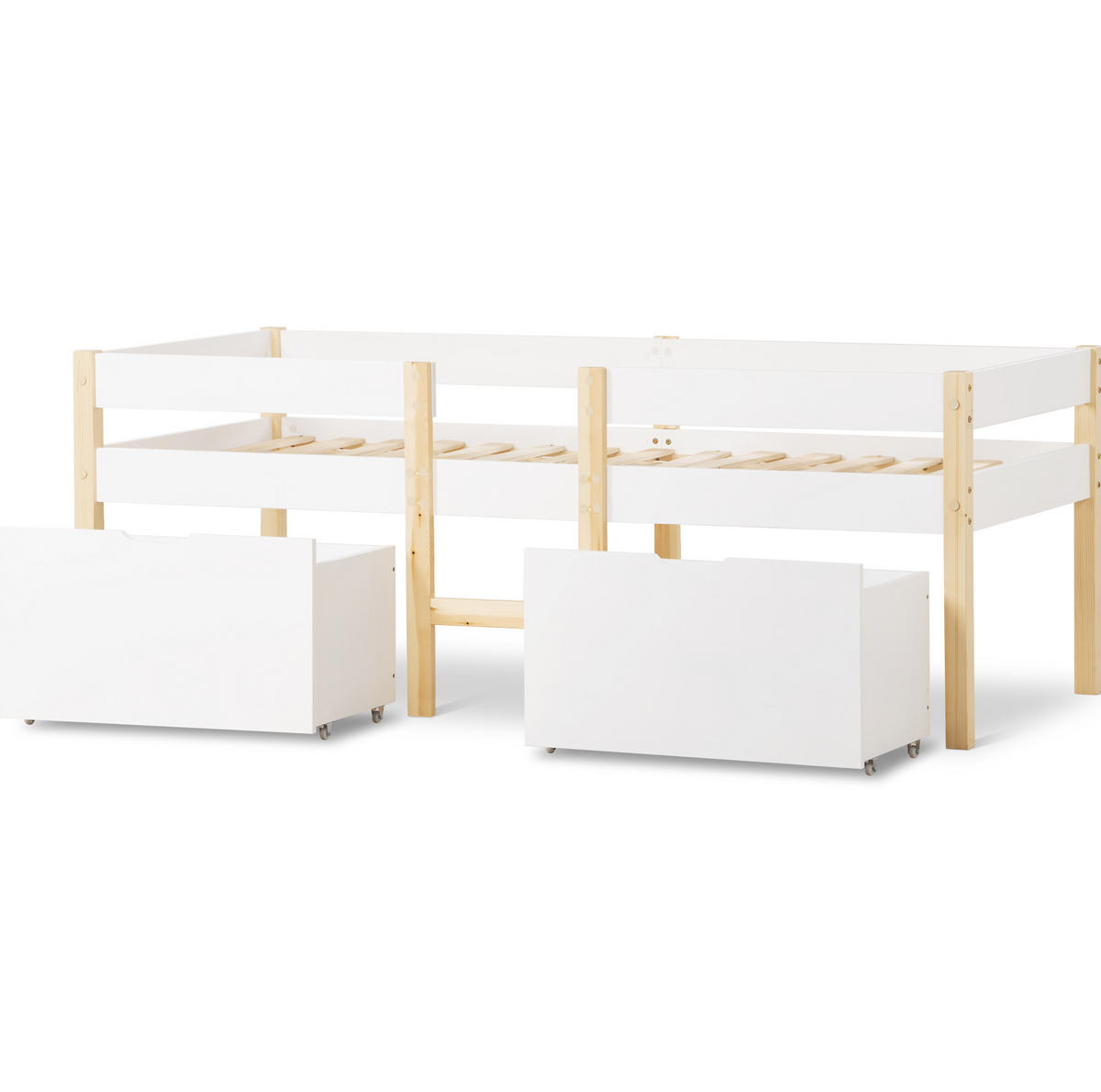 KINDERBETT 90/190 cm mit Schubladen, Rausfallschutz und Leiter, Weiß - Weiß, Holzwerkstoff (90/190cm) - Redom