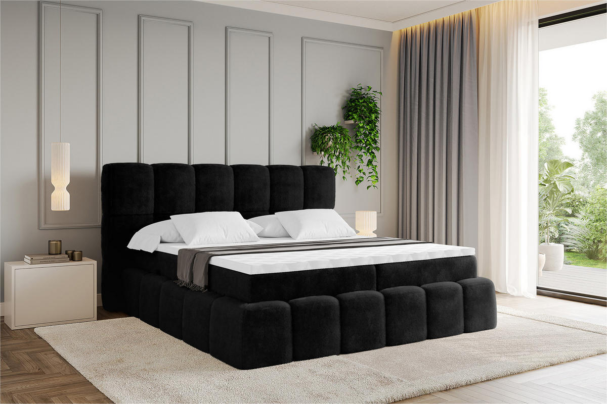 BOXBETT - AURI-H4 - 160x200 Schwarz Lapitt - Schwarz Hochglanz/Schwarz, Holzwerkstoff (160/200cm) - ALTDECOR